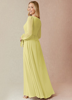 Azazie Leonia Bridesmaid Dresses Lemon Sorbet A-Line Long Sleeve Chiffon Dress image6