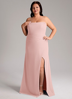 Azazie Leonis Bridesmaid Dresses Powder Pink Sheath Strapless Chiffon Convertible Dress image12
