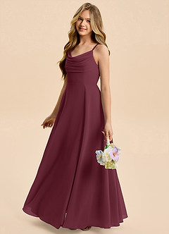 Azazie Gia Junior Cabernet A-Line Pleated Chiffon Dress image3