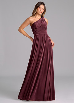 Azazie Charlize Bridesmaid Dresses Raspberry A-Line One Shoulder Velvet Dress image4