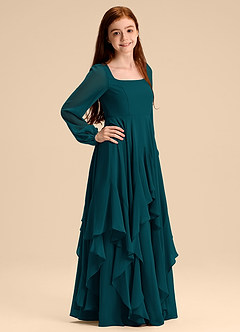 Azazie Clara Junior Pine A-Line Blouson Chiffon Dress image4