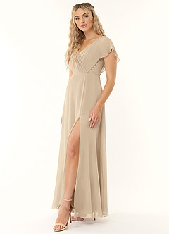 Azazie Rylee Bridesmaid Dresses Champagne A-Line Pleated Chiffon Dress image3