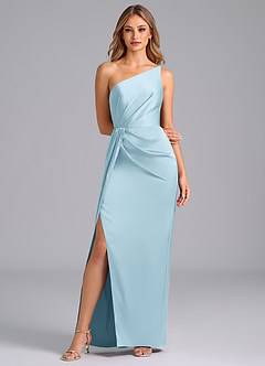Azazie Naria Bridesmaid Dresses Sky Blue Sheath One Shoulder Stretch Satin Dress image3
