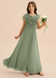 Azazie Lambie Junior Pistachio A-Line Pleated Chiffon Dress image6