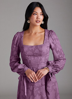 Azazie Leonia Bridesmaid Dresses Wisteria A-Line Long Sleeve Floral Burnout Dress image6