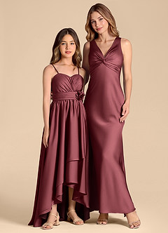 Azazie Catalina Junior A-Linie Herzausschnitt Stretch-Satin Kleid Merlot image3