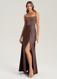 Azazie Lidia Bridesmaid Dresses Ganache Mermaid Side Slit Stretch Satin Dress image3