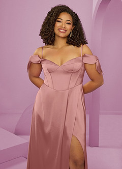 Barbie ♥ Azazie Bridesmaid Dresses Rosette A-Line Off the Shoulder Stretch Satin Dress image13