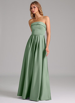 Azazie Lucienne Vestidos de damas de honor Vestido de Matcha de Satén Elástico de Corte en A Convertible con Sin tirantes image6