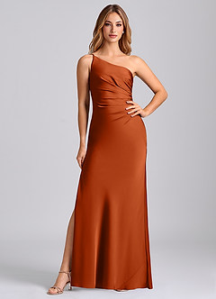 Azazie Marseli Bridesmaid Dresses Burnt Orange Mermaid One Shoulder Stretch Satin Dress image3