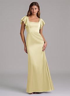 Azazie Elkie Bridesmaid Dresses Lemon Sorbet Mermaid Square Neckline Stretch Satin Dress image1