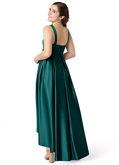 Azazie Inaya Junior A-Linie Gürtel/Schärpe Stretch-Satin Kleid Pfau image4