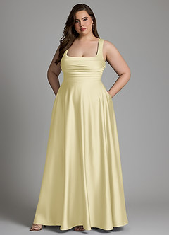 Azazie Azaria Brautjungfernkleider A-Linie Korsett Stretch-Satin Kleid Zitronensorbet image9