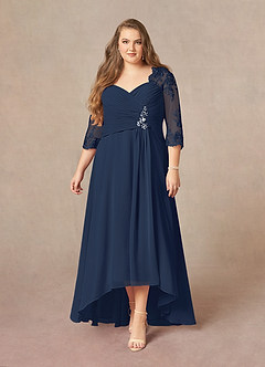 Azazie Devereaux Mother of the Bride Dresses Dark Navy A-Line Lace Chiffon Dress image6
