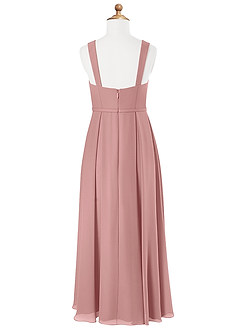 Azazie Simoan Junior Abito A-Line in Chiffon Scollo a Cuore Rosa Polverosa image5