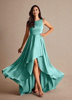 Azazie Niles Mère de la mariée Robes Robe Trapèze en Satin extensible Traînes Aqua image2