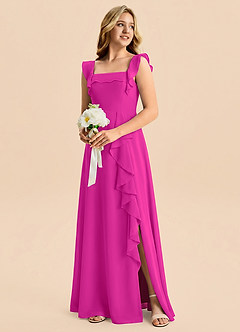 Azazie Nori Junior Fuchsia A-Line Ruched Chiffon Dress image4