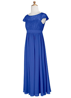 Azazie Silvermist Junior Royal Blue A-Line Pleated Chiffon Dress image10