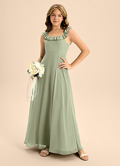 Azazie Callie Junior Pistachio A-Line Ruched Chiffon Dress image6