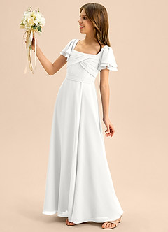 Azazie Azey Junior White A-Line Ruched Chiffon Dress image7