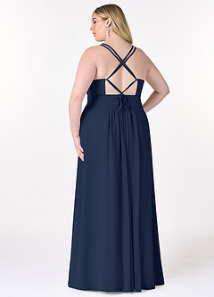 Azazie Farren Vestidos de damas de honor Vestido de Azul Marino Oscuro de Gasa de Corte en A Convertible con Plisado image11