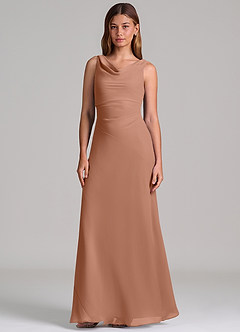 Azazie Nerine 신부 들러리 드레스 A라인 주름진 쉬폰 바닥 길이 드레스 image4