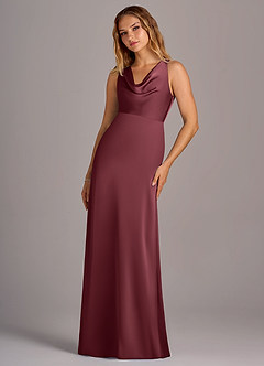 Azazie Wrenlee Vestidos de damas de honor Vestido de Merlot de Satén Elástico de Corte en A image5