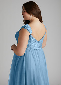 Azazie Luxi Bridesmaid Dresses Steel Blue A-Line Pleated Tulle Dress image11