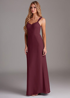 Azazie Denice Bridesmaid Dresses Cabernet Sheath Pleated Chiffon Dress image4