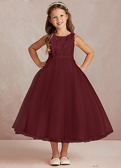 Azazie Calla Flower Girl Dresses Cabernet Ball-Gown Lace Tulle Dress image2