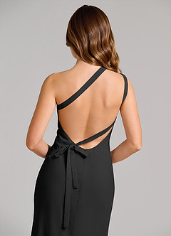 Azazie Monroe Vestidos de damas de honor Vestido de Negro de Gasa de Corte Recto con Hombro unilateral image6