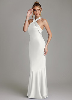 Azazie Reign Bridesmaid Dresses White Mermaid Pleated Stretch Satin Dress image5