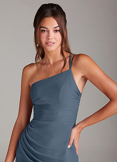 Azazie Eren 신부 들러리 드레스 인어 한쪽 어깨 쉬폰 발목 길이 드레스 image6