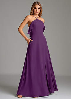 Azazie Cara 신부 들러리 드레스 A라인 셔링 쉬폰 바닥 길이 드레스 image4