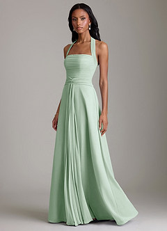 Azazie Clarisa Bridesmaid Dresses Agave A-Line Pleated Chiffon Dress image6