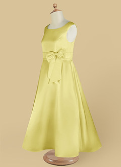 Azazie Lindy Blumenmädchenkleider A-Linie Plissee Matte Satin Kleid Zitronensorbet image15