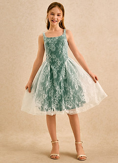 Azazie Cubbie Girls Formal Blumenmädchenkleider A-Linie Spitze Kleid Dunkelgrün image4