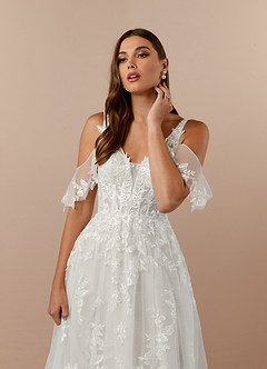 Azazie Ada Wedding Dresses Diamond White A-Line V-Neck lace Tulle Dress image5