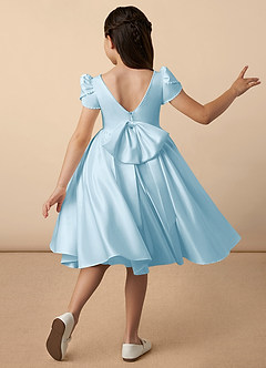 Azazie Juno Blumenmädchenkleider A-Linie Herzausschnitt Matte Satin Kleid Himmelblau image4