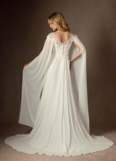 Azazie Linnea Wedding Dresses Cream A-Line Scoop Chiffon Dress image2
