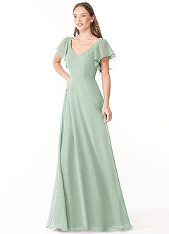 Azazie Syenna Bridesmaid Dresses Agave A-Line Ruched Chiffon Dress image4