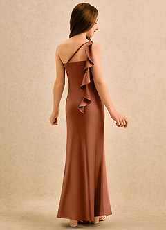 Azazie Almond Girls Formal Blumenmädchenkleider Etui One-Shoulder Stretch-Satin Kleid Kupfer image1