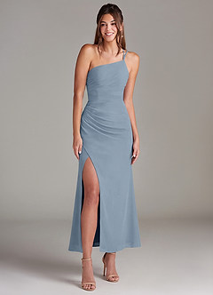 Azazie Eren 신부 들러리 드레스 인어 한쪽 어깨 쉬폰 발목 길이 드레스 image3