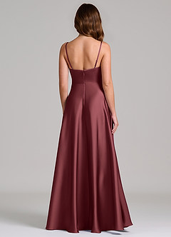 Azazie Amani Bridesmaid Dresses Merlot A-Line Pleated Stretch Satin Dress image5