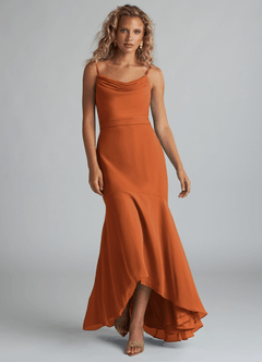 Azazie Summer Bridesmaid Dresses Cinnamon Mermaid Scoop Cowl Chiffon Dress image4