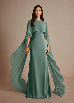 Azazie Milfred Mother of the Bride Dresses Eucalyptus Sheath Boatneck Stretch Satin Dress image1