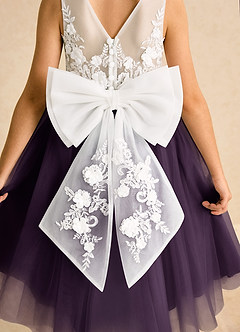 Azazie Lina Flower Girl Dresses Ivory Plum Ball-Gown Lace Dress image7