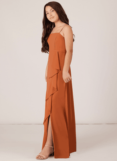 Azazie Kaylee Junior Cinnamon A-Line with Belt Chiffon Dress image3
