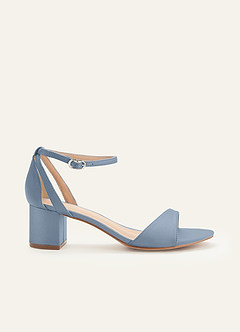 front Matching Color Matte Satin Ankle Strap Block Heels