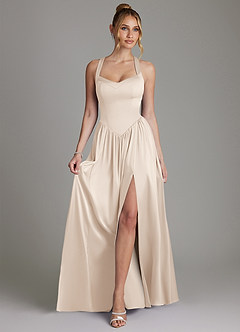 Azazie Francis Bridesmaid Dresses White Alabaster A-Line Corset Stretch Satin Dress image3